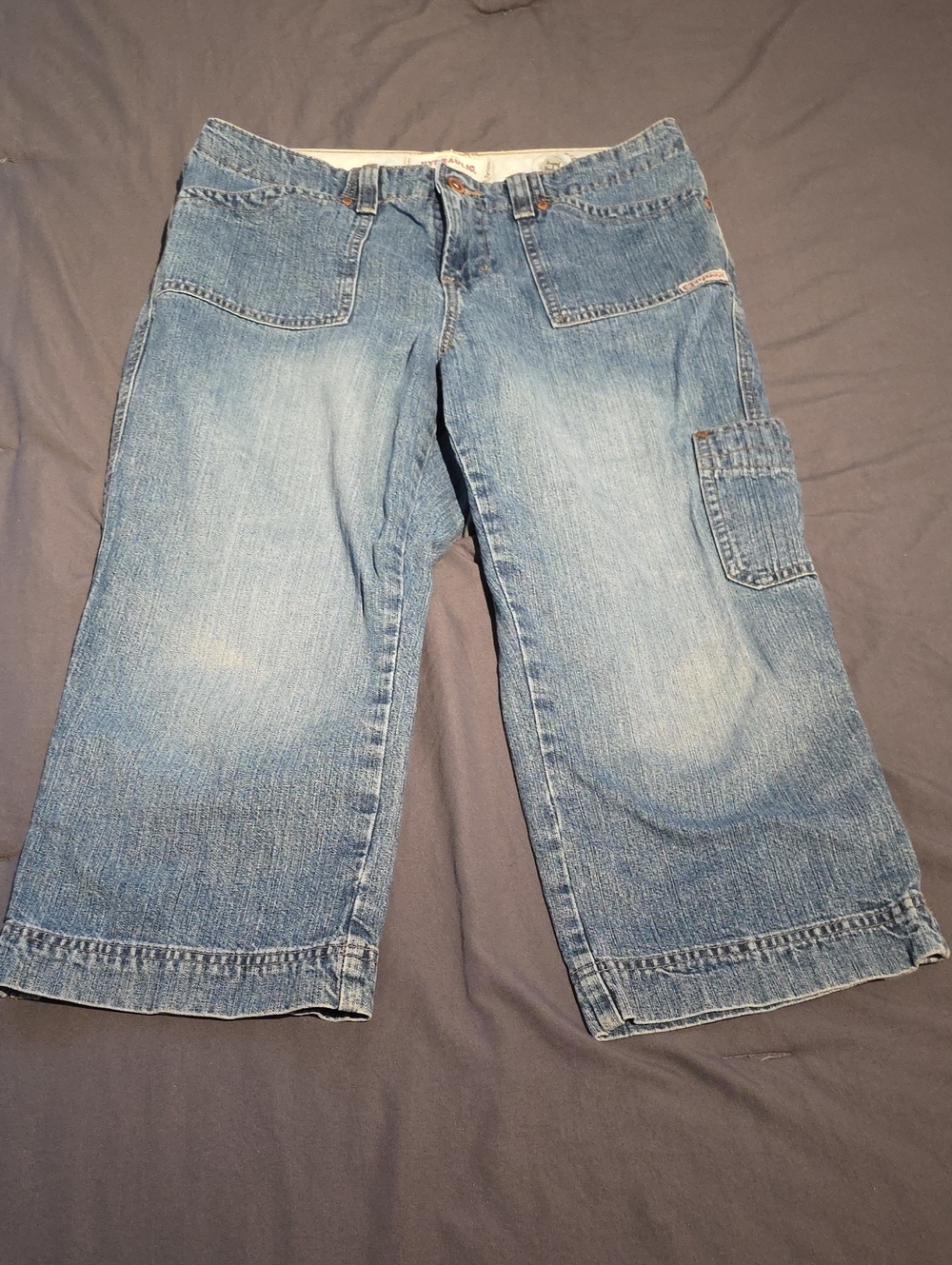 Hydraulic Light Blue Denim Cargo Capris